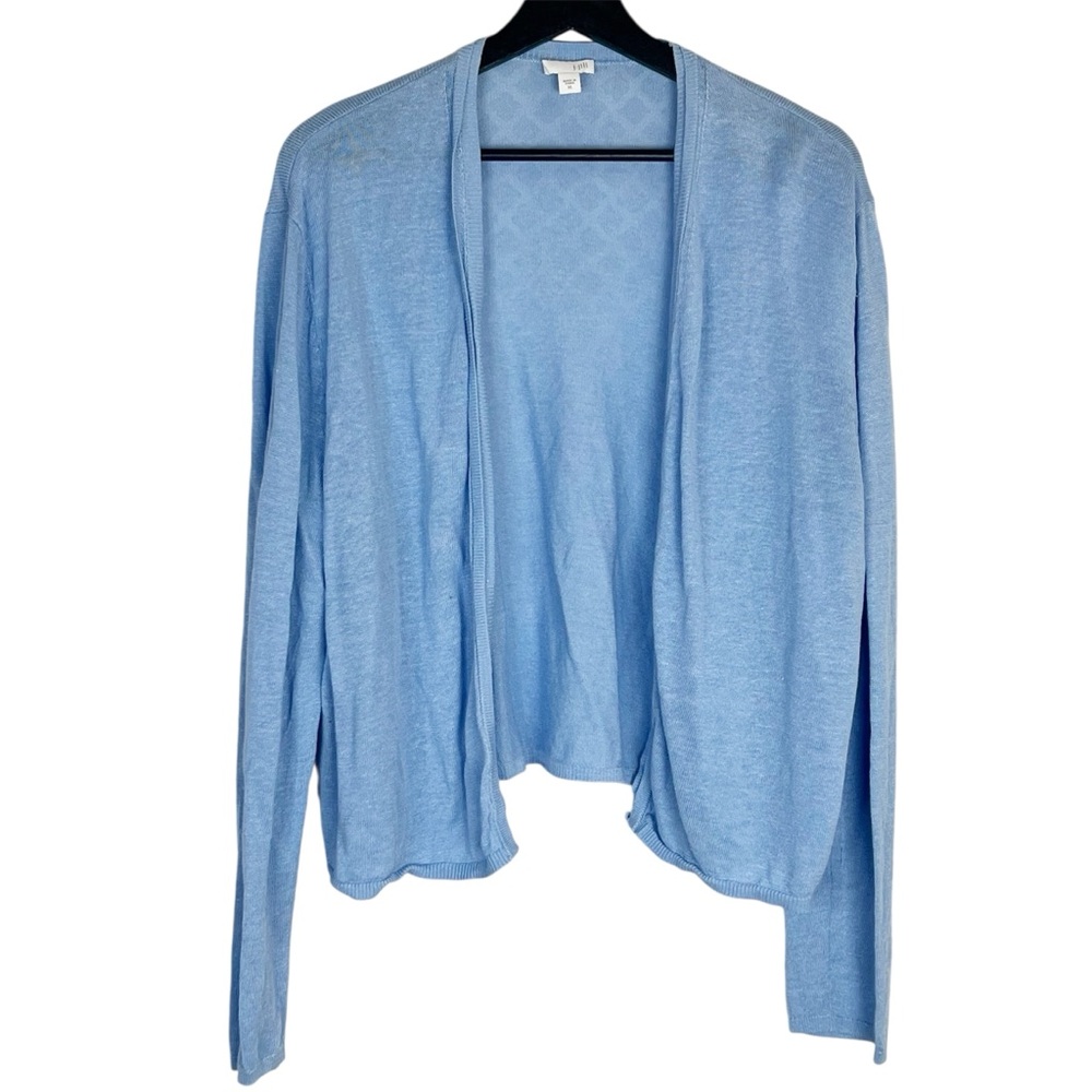 EUC J. Jill Blue Draped Open Front Long Sleeve Linen Cotton Cardigan/ Shrug